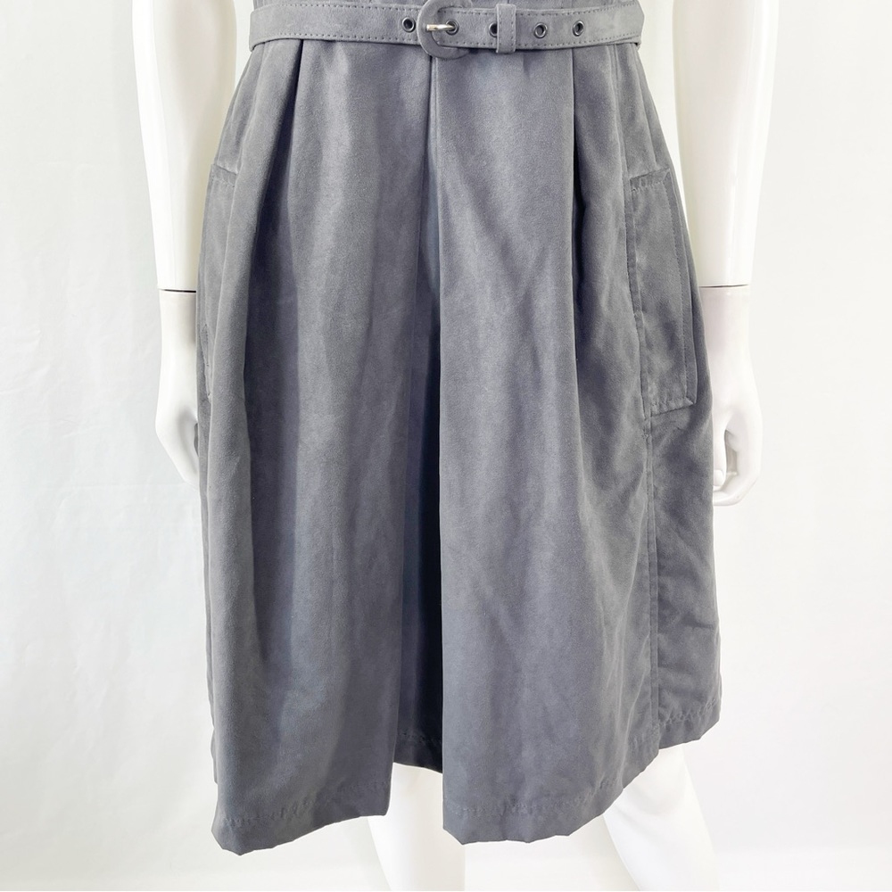 Nanette Lepore Gray Faux Suede Sleeveless Belted A-Line Dress Size 8 - Picture 8 of 12